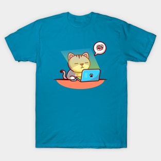 Cute Cat Sleeping On Laptop T-Shirt